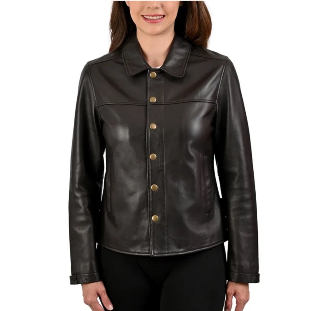 BNWT Frye Women’s Brown Lamb Leather Jacket with Side Pockets